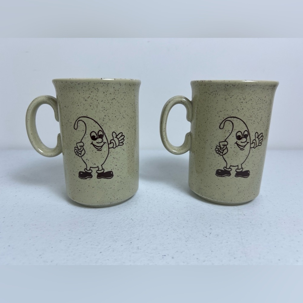 Source Unknown Speckled Tan Mugs with Character Design